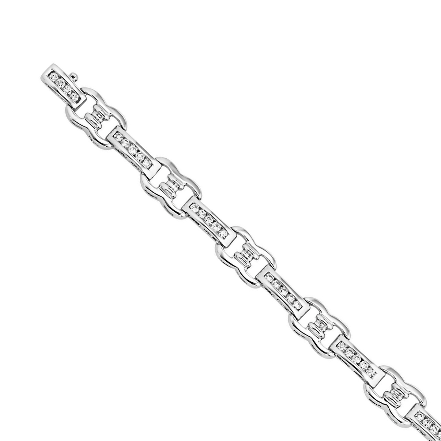 14K White Gold Channel Set Bars with Buckle Between Diamond Bracelet 1.00 Ctw