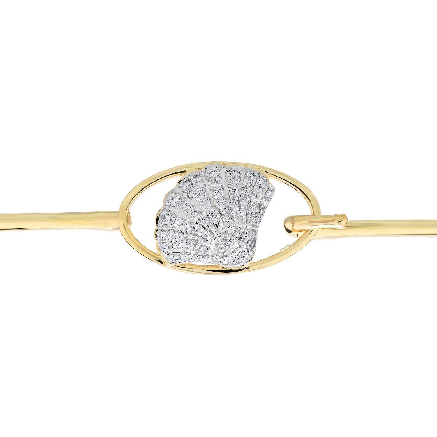 OCEANITY &trade; 14k Two Tone Bangle Pave Shell in Oval Frame Hook & Eye Closure Diamond 0.25 Ctw