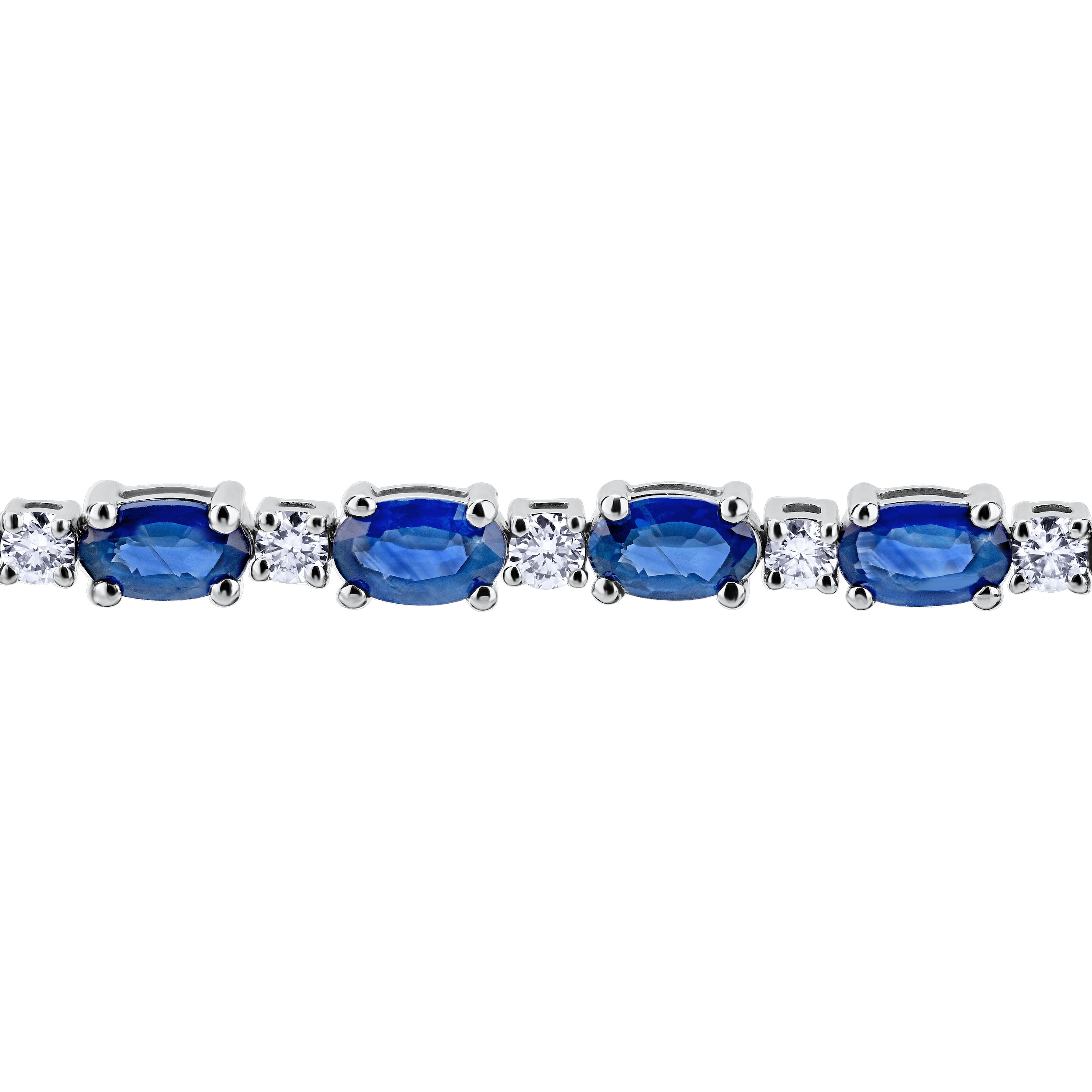 Majestic Gems&trade; 14k White Gold Oval Color Stone Prong Set with Diamonds Between Blue Sapphire & Diamond 8.51 Ctw