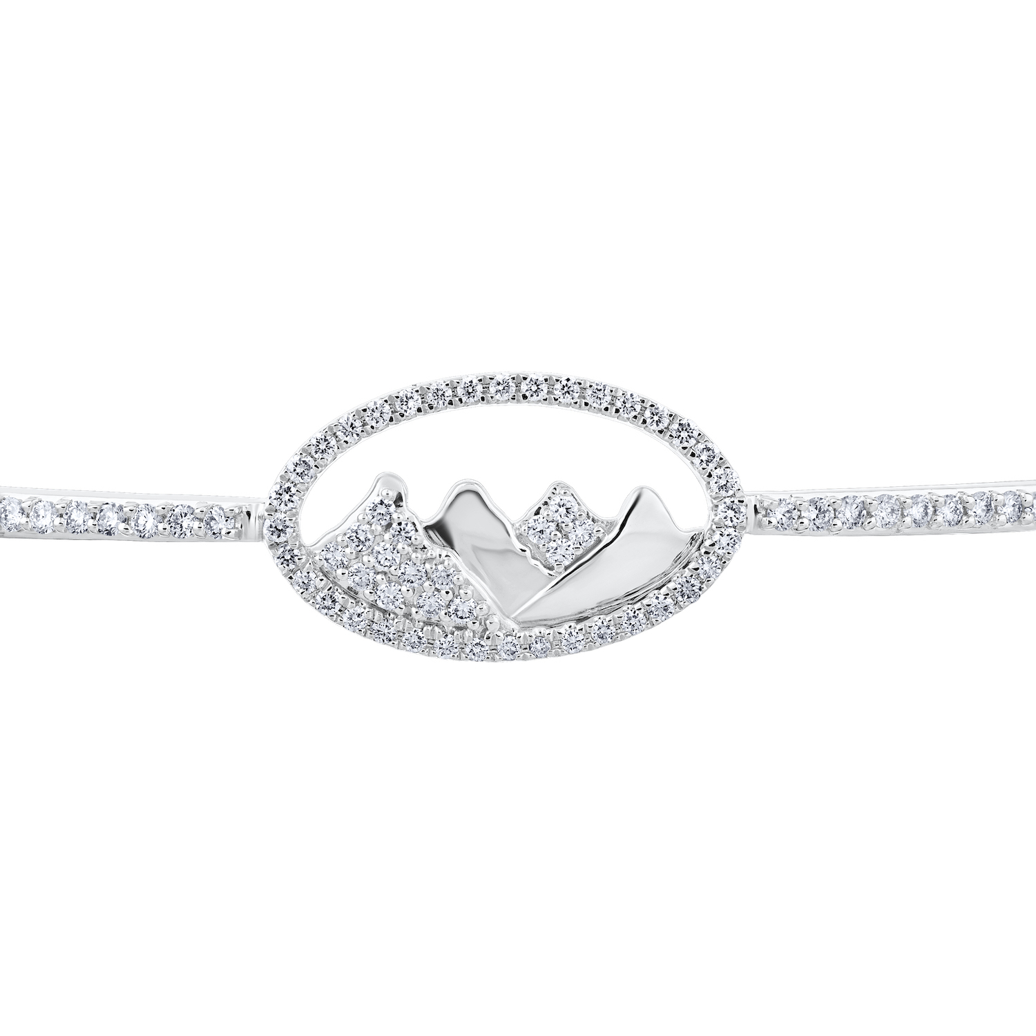 Diamond Peak&trade; 14K White Gold Bangle Oval Frame with Pave Mountains Diamond Set Hinged Diamond 0.50 Ctw