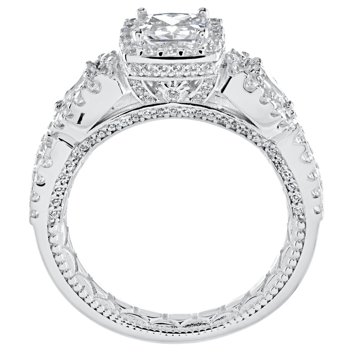 Enchanted Love&trade; 14K White Gold DiaPS 1.50 Ctw Semi-Mount Cushion Halo w/Pear-Shape Halo Shoulders 152 Dias. 1 1/5 Ctw Semi-Mount Engagement Ring