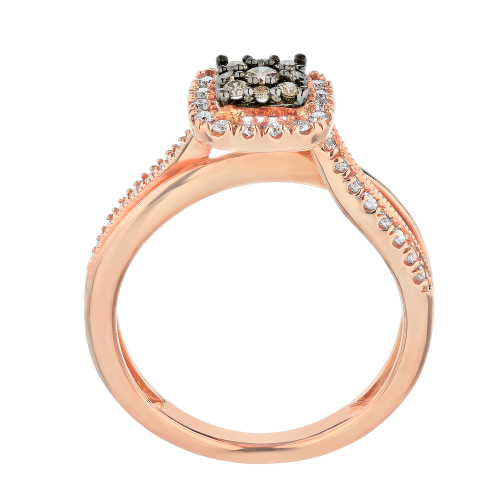 Cinnamon Dulce&trade; 14K Rose Gold Cushion Shape Cognac Cluster With Halo Crossover Shoulders Diamond & Cognac 0.41 Ctw