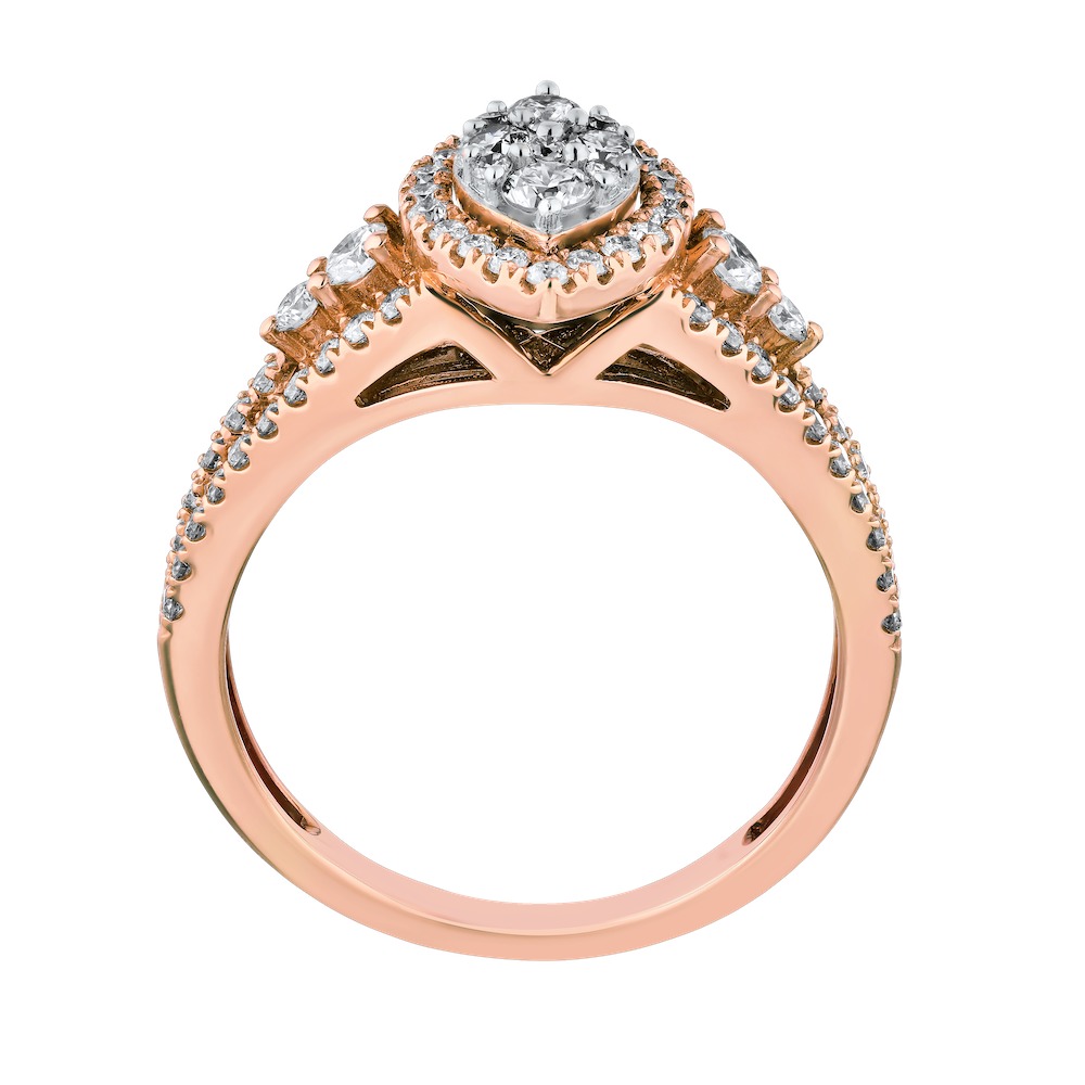Cinnamon Dulce&trade; 14K Rose Gold Marquise Shape Cluster Cognac With Halo & Split Shank Diamond & 0.82 Ctw