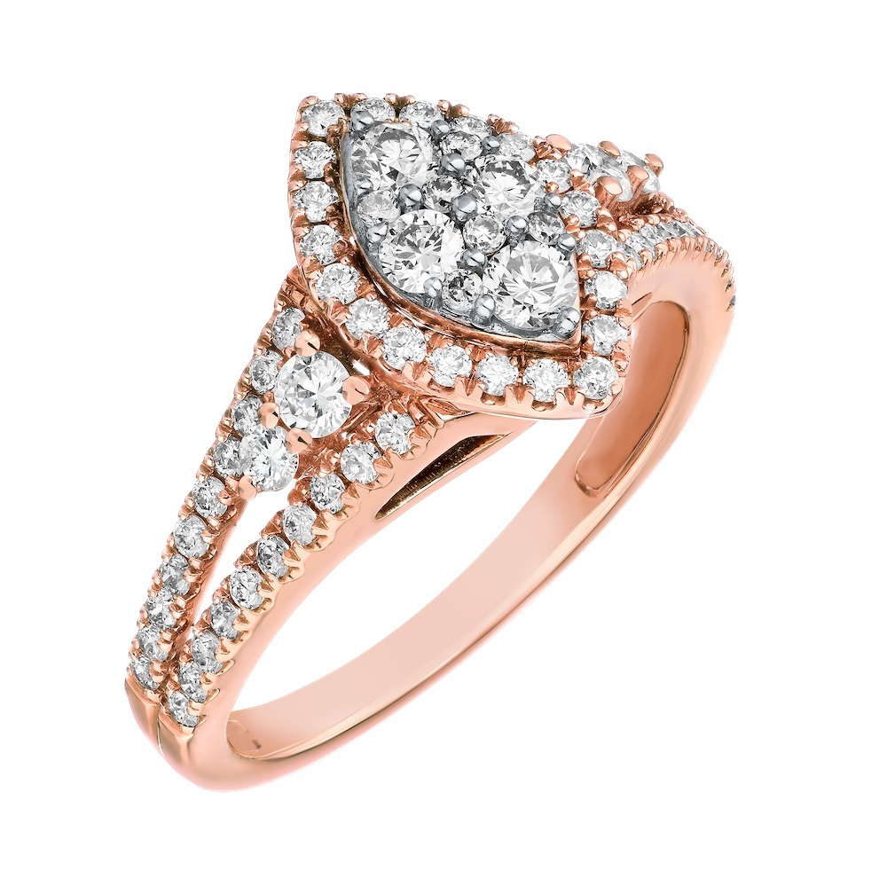 Cinnamon Dulce&trade; 14K Rose Gold Marquise Shape Cluster Cognac With Halo & Split Shank Diamond & 0.82 Ctw