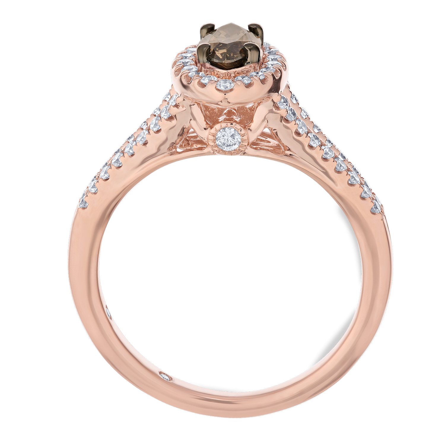 Cinnamon Dulce&trade; 14K Rose Gold Marquise Cognac Center With Halo & Split Shank Diamond & Cognac 0.90 Ctw