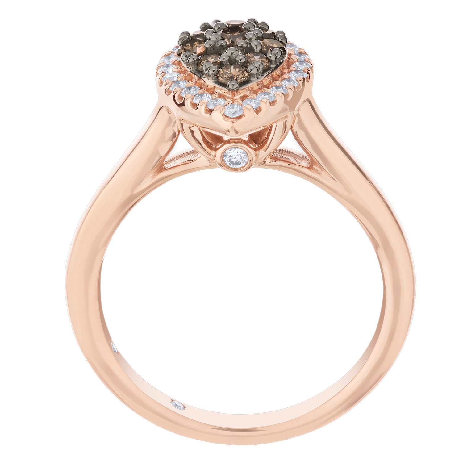Cinnamon Dulce&trade; 14K Rose Gold Pear Shape Cognac Cluster Center With Halo Plain Shank Diamond & Cognac 0.50 Ctw