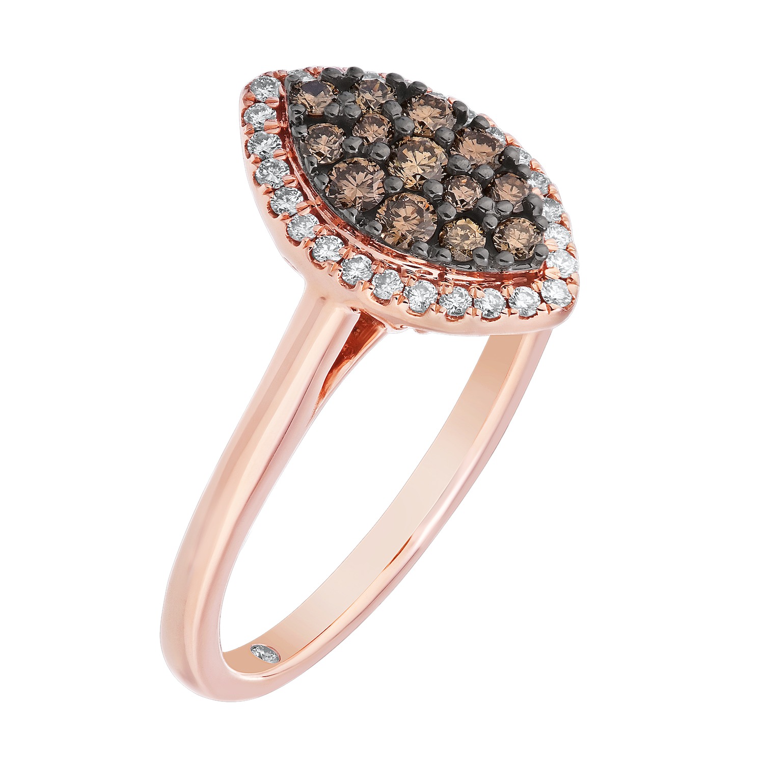 Cinnamon Dulce&trade; 14K Rose Gold Marquise Shape Cognac Cluster Center With Halo Plain Shank Diamond & Cognac 0.50 Ctw