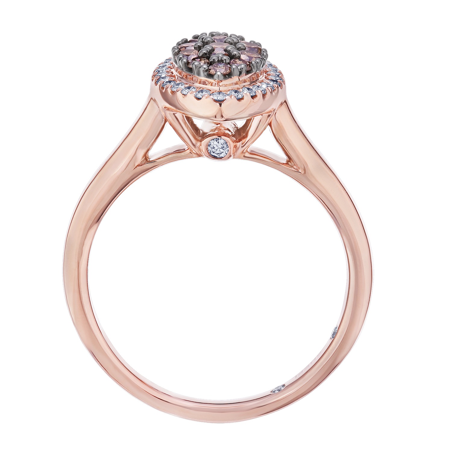 Cinnamon Dulce&trade; 14K Rose Gold Marquise Shape Cognac Cluster Center With Halo Plain Shank Diamond & Cognac 0.50 Ctw