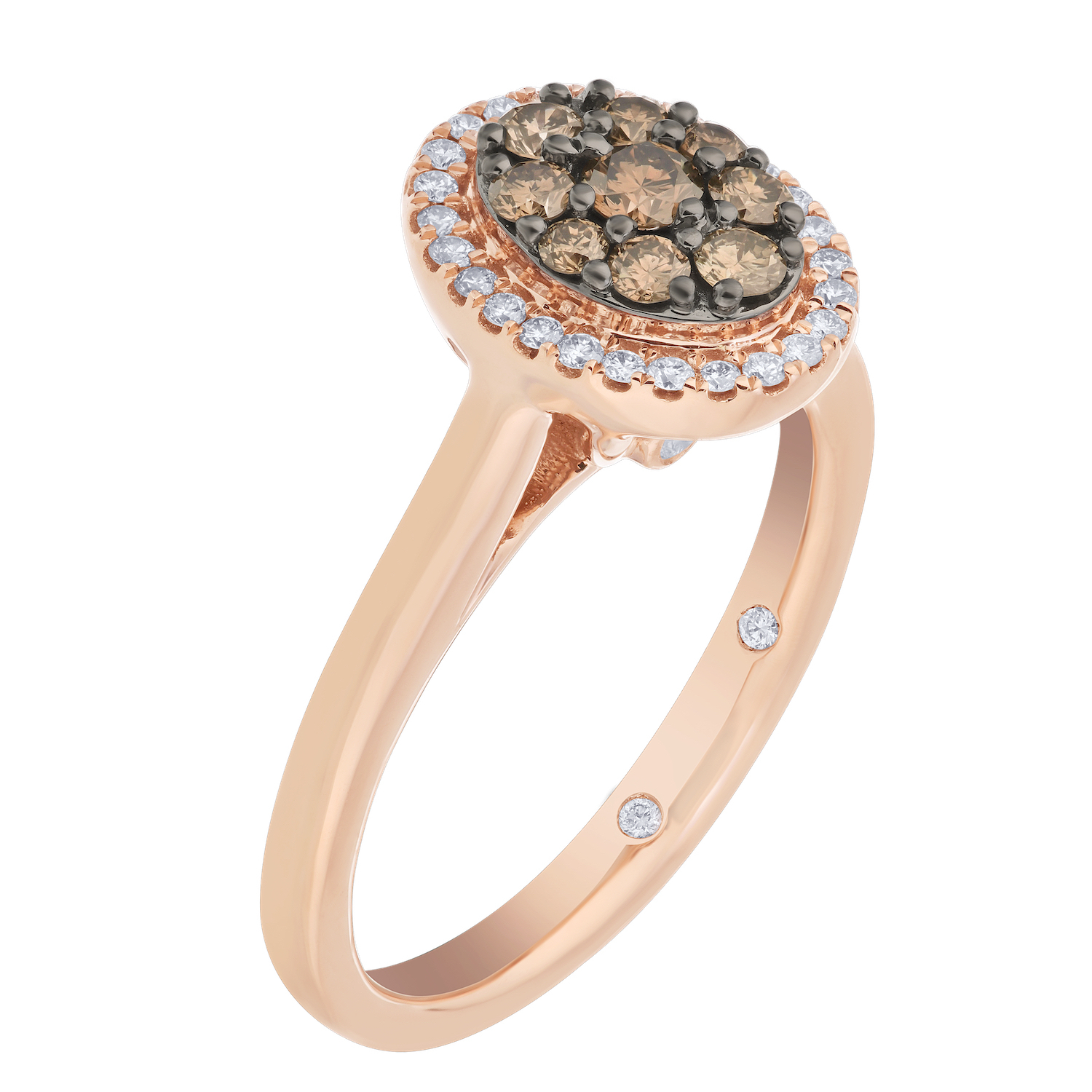 Cinnamon Dulce&trade; 14K Rose Gold Oval Cognac Cluster Center With Halo Plain Shank Diamond & Cognac 0.50 Ctw