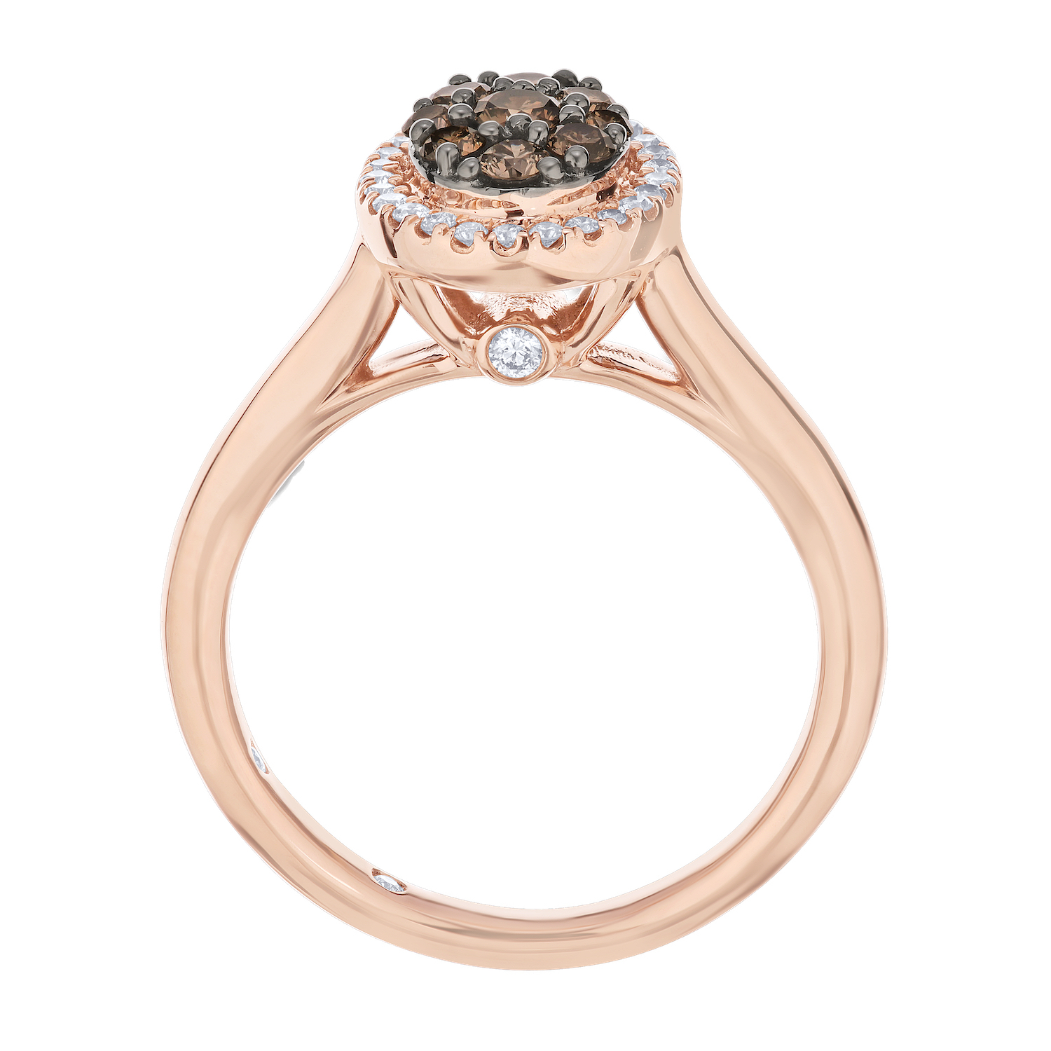 Cinnamon Dulce&trade; 14K Rose Gold Oval Cognac Cluster Center With Halo Plain Shank Diamond & Cognac 0.50 Ctw
