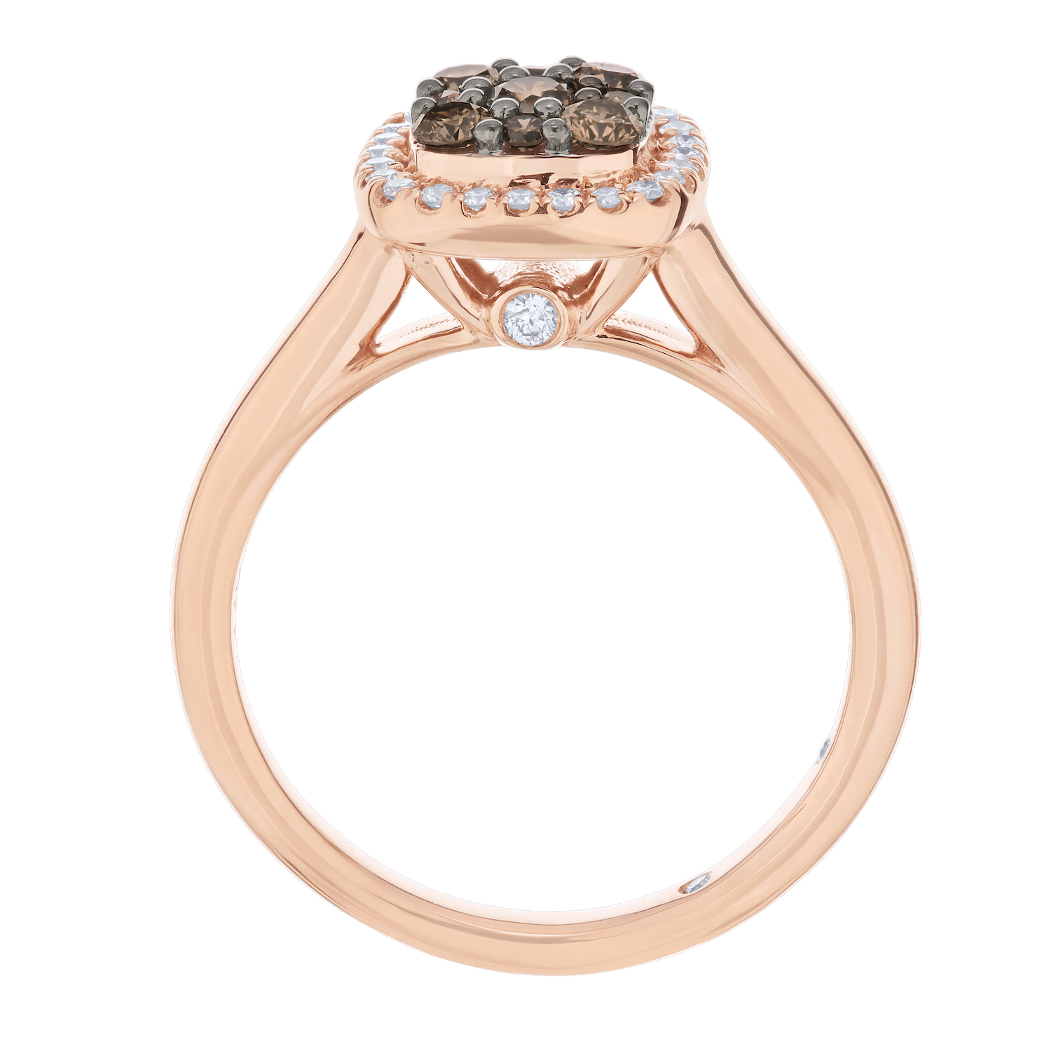 Cinnamon Dulce&trade; 14K Rose Gold Cushion Cognac Cluster Center With Halo Plain Shank Diamond & Cognac 0.50 Ctw