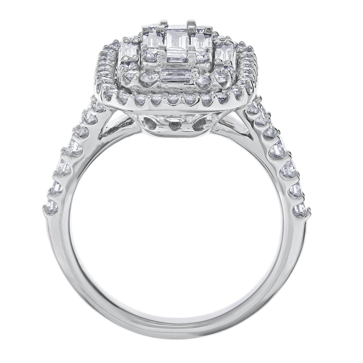 Multiplicity&trade; 14K White Gold Elongated Cushion Shape Double Halo Split Shank 1.25 Ctw Diamond