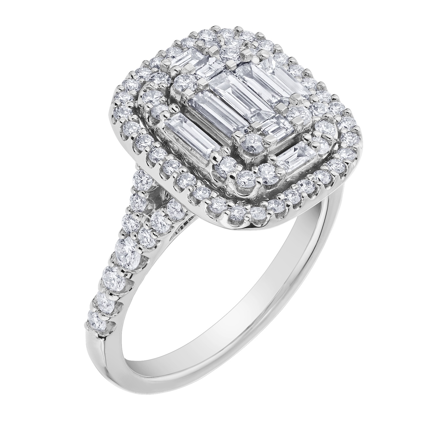 Multiplicity&trade; 14K White Gold Elongated Cushion Shape Double Halo Split Shank 1.25 Ctw Diamond