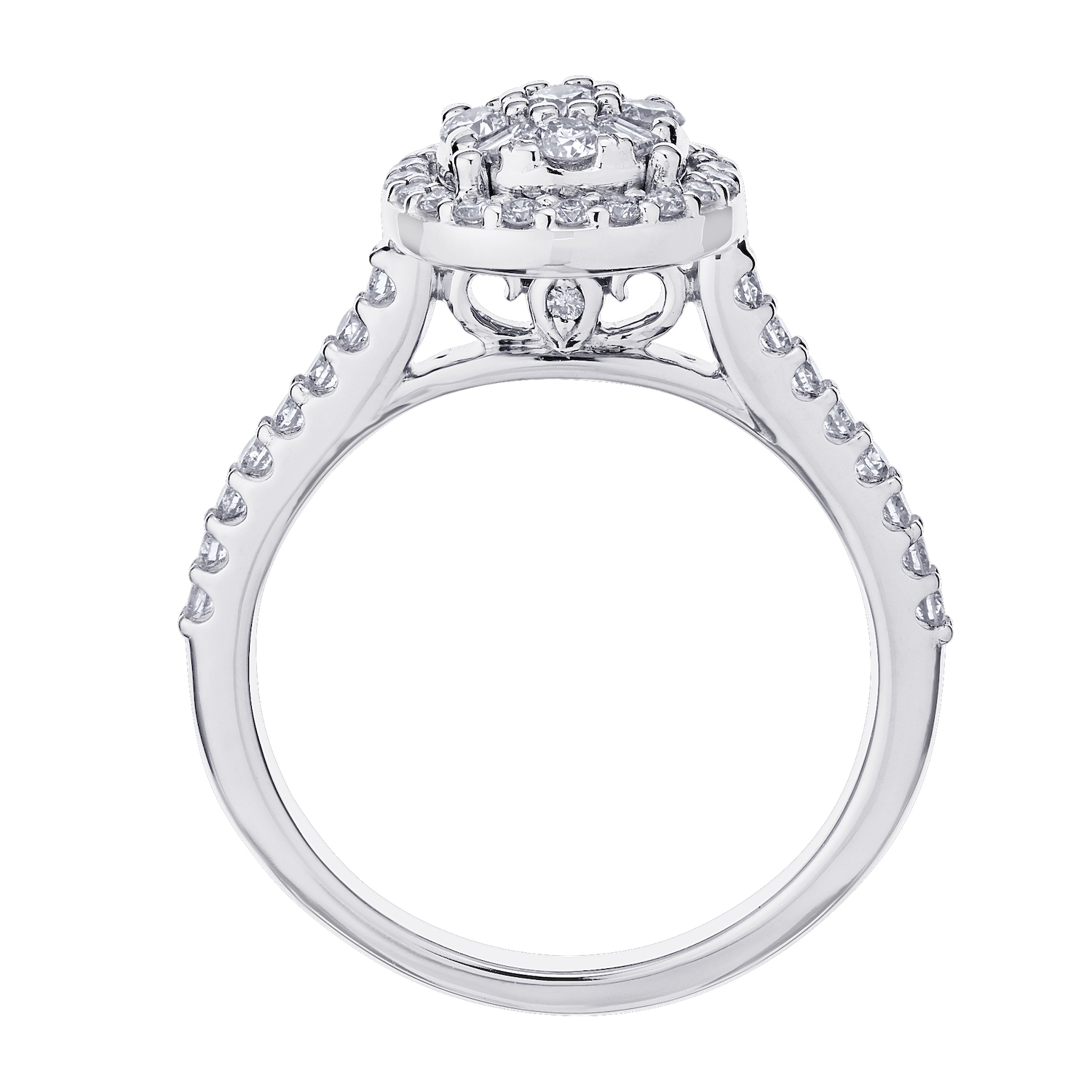 Multiplicity&trade; 14K White Gold Round Shape Baguette & Round Cluster with Halo 0.60 Ctw Diamond