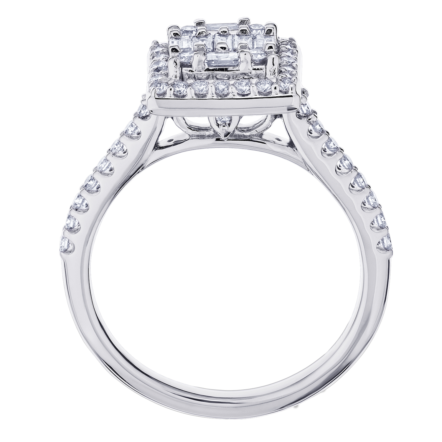 Multiplicity&trade; 14K White Gold Square Shape Baguette & Round Cluster with Halo 0.64 Ctw Diamond