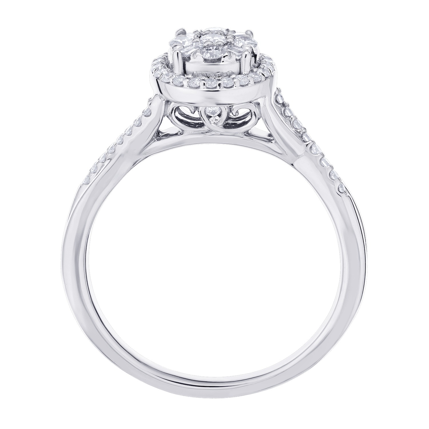 Multiplicity&trade; 14K White Gold Round Shape Halo with Baguettes 0.33 Ctw Diamond