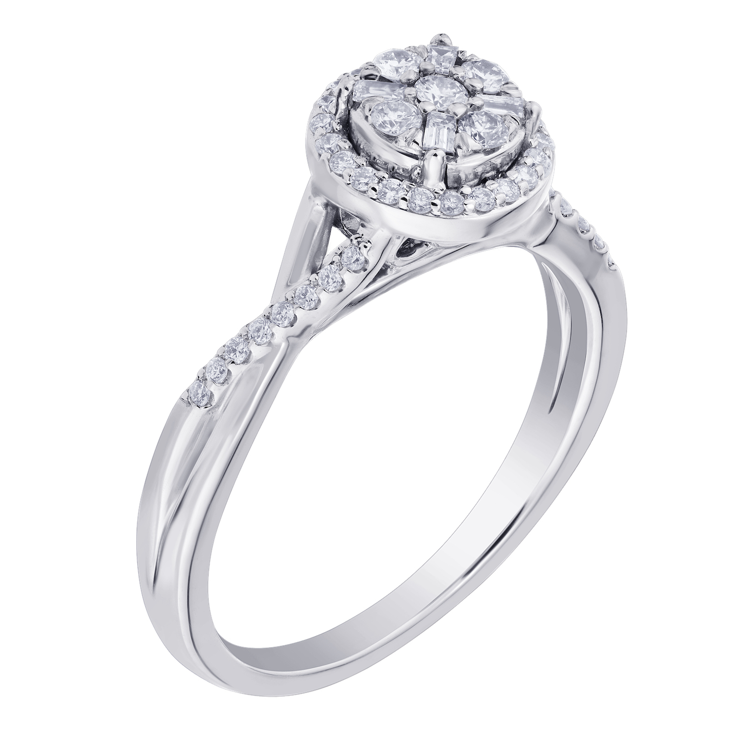Multiplicity&trade; 14K White Gold Round Shape Halo with Baguettes 0.33 Ctw Diamond