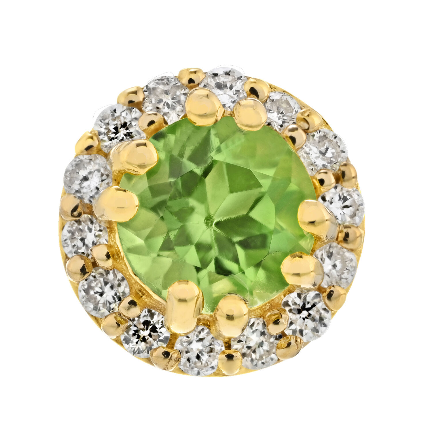 Birthstone Collection 10K Yellow Gold Round Center with Halo Studs Earrings Diamond and Peridot 0.60 Ctw