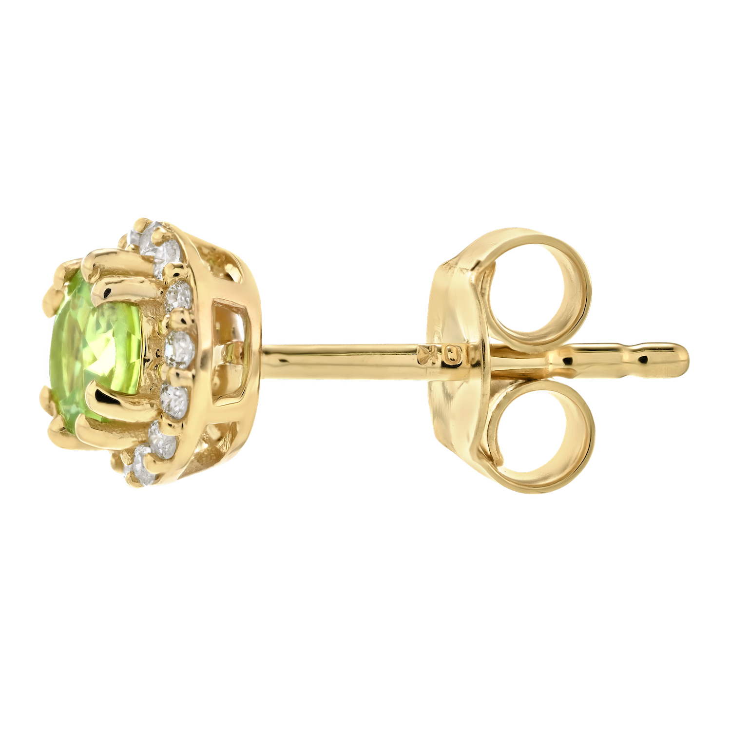 Birthstone Collection 10K Yellow Gold Round Center with Halo Studs Earrings Diamond and Peridot 0.60 Ctw