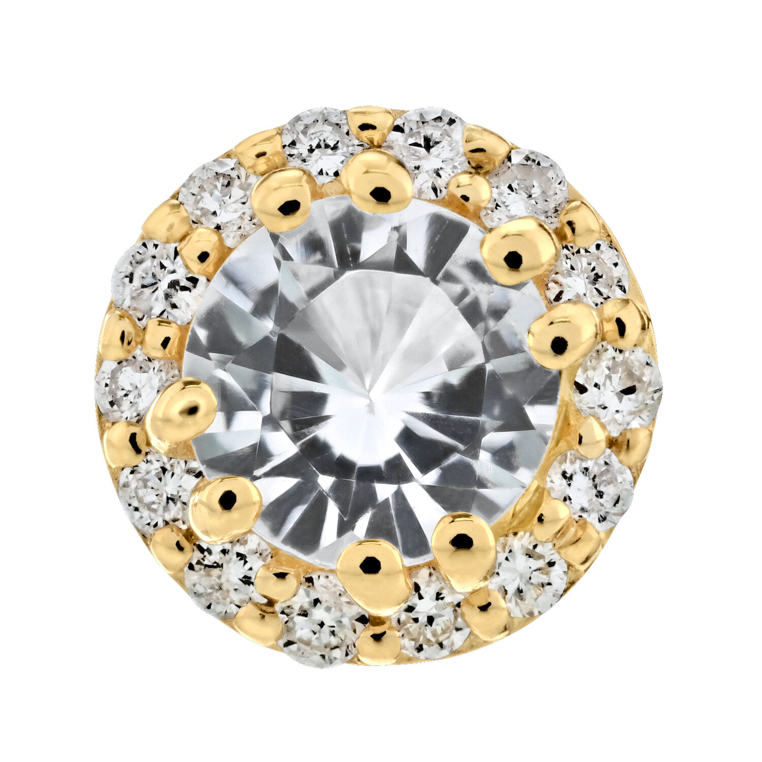 Birthstone Collection 10K Yellow Gold Round Center with Halo Studs Earrings Diamond and White Topaz 0.60 Ctw