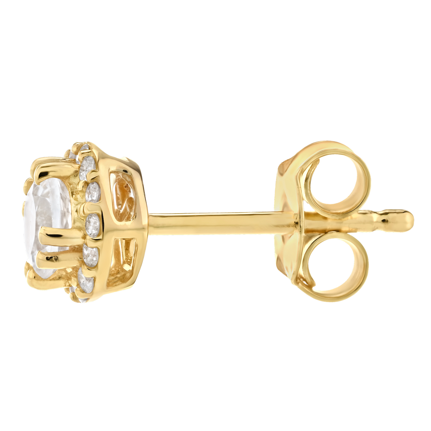 Birthstone Collection 10K Yellow Gold Round Center with Halo Studs Earrings Diamond and White Topaz 0.60 Ctw