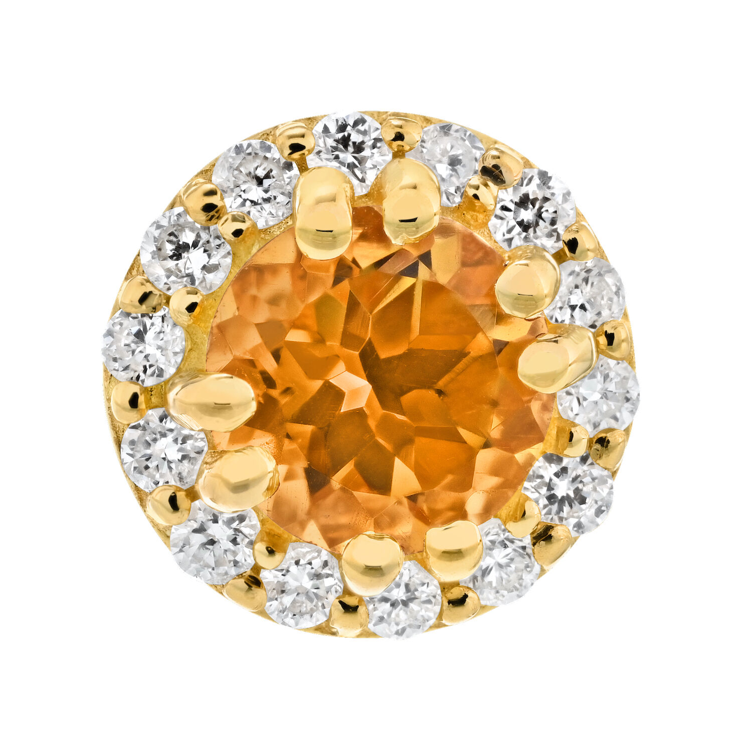 Birthstone Collection 10K Yellow Gold Round Center with Halo Studs Earrings Diamond and Citrine 0.60 Ctw