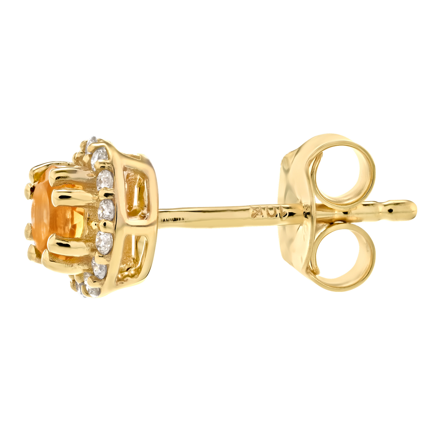 Birthstone Collection 10K Yellow Gold Round Center with Halo Studs Earrings Diamond and Citrine 0.60 Ctw
