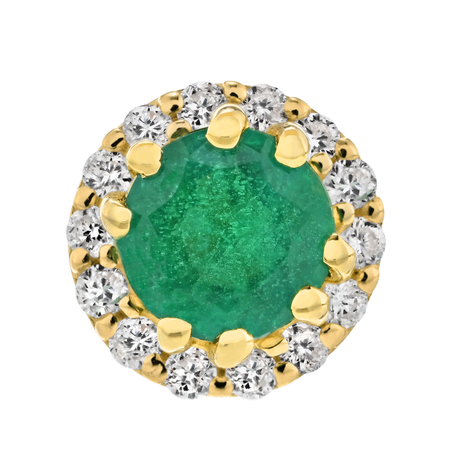 Birthstone Collection 10K Yellow Gold Round Center with Halo Studs Earrings Diamond and Emerald 0.60 Ctw