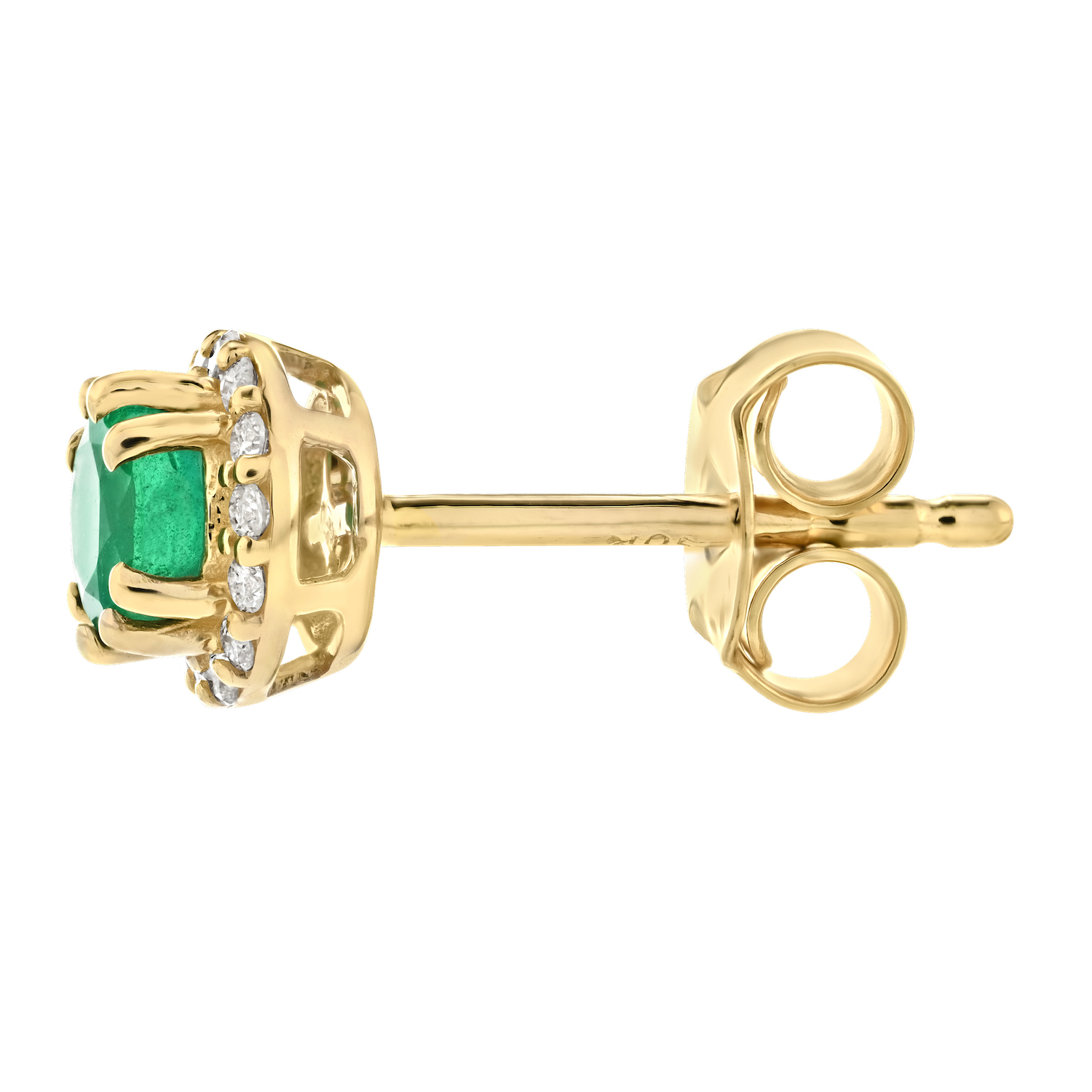 Birthstone Collection 10K Yellow Gold Round Center with Halo Studs Earrings Diamond and Emerald 0.60 Ctw