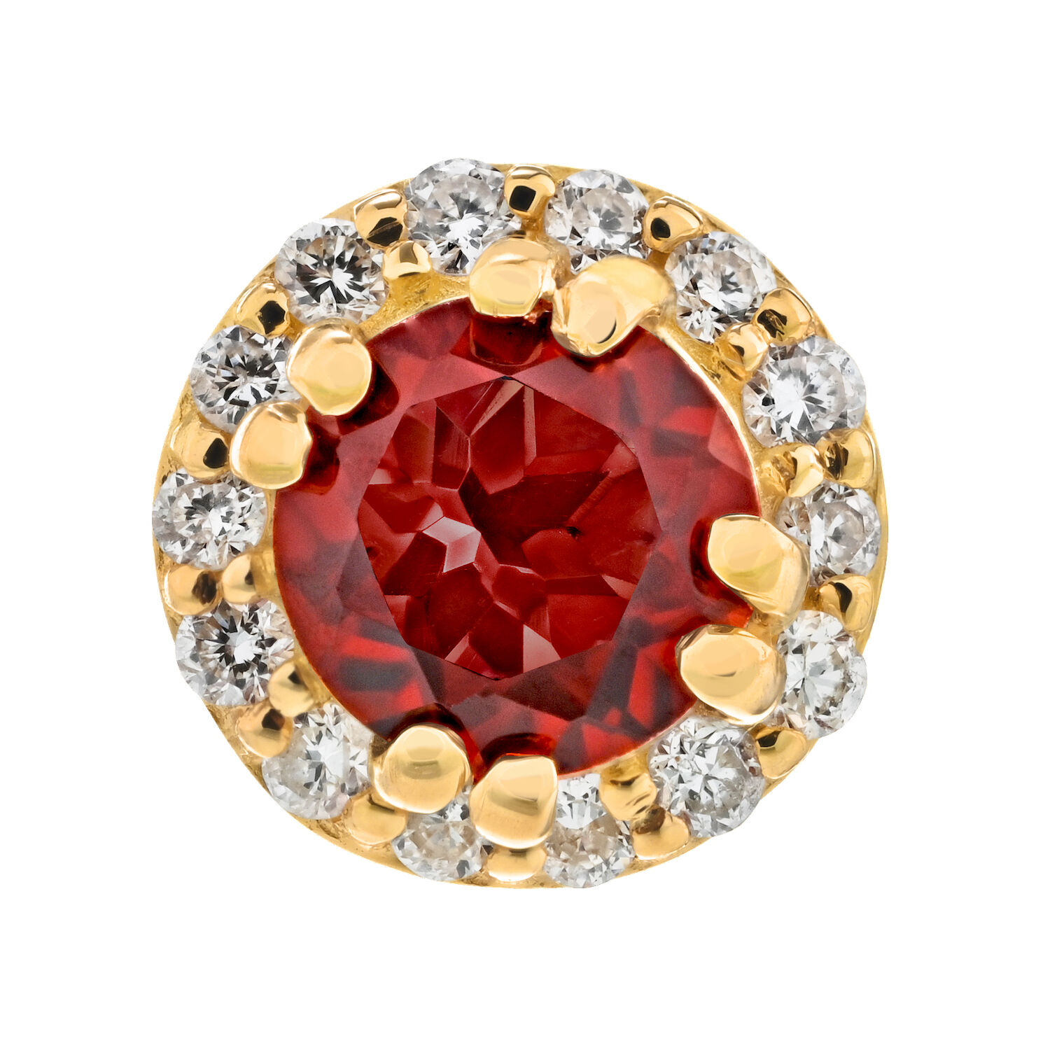 Birthstone Collection 10K Yellow Gold Round Center with Halo Studs Earrings Diamond and Garnet 0.60 Ctw