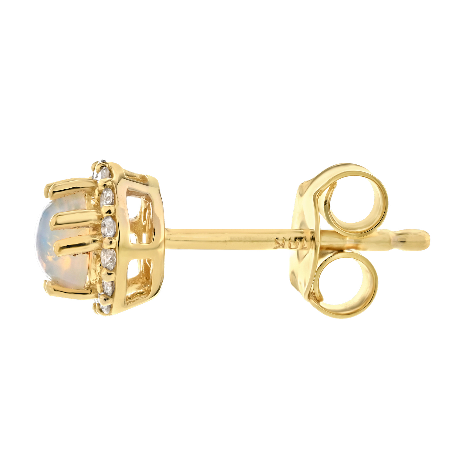 Birthstone Collection 10K Yellow Gold Round Center with Halo Studs Earrings Diamond and Opal 0.60 Ctw