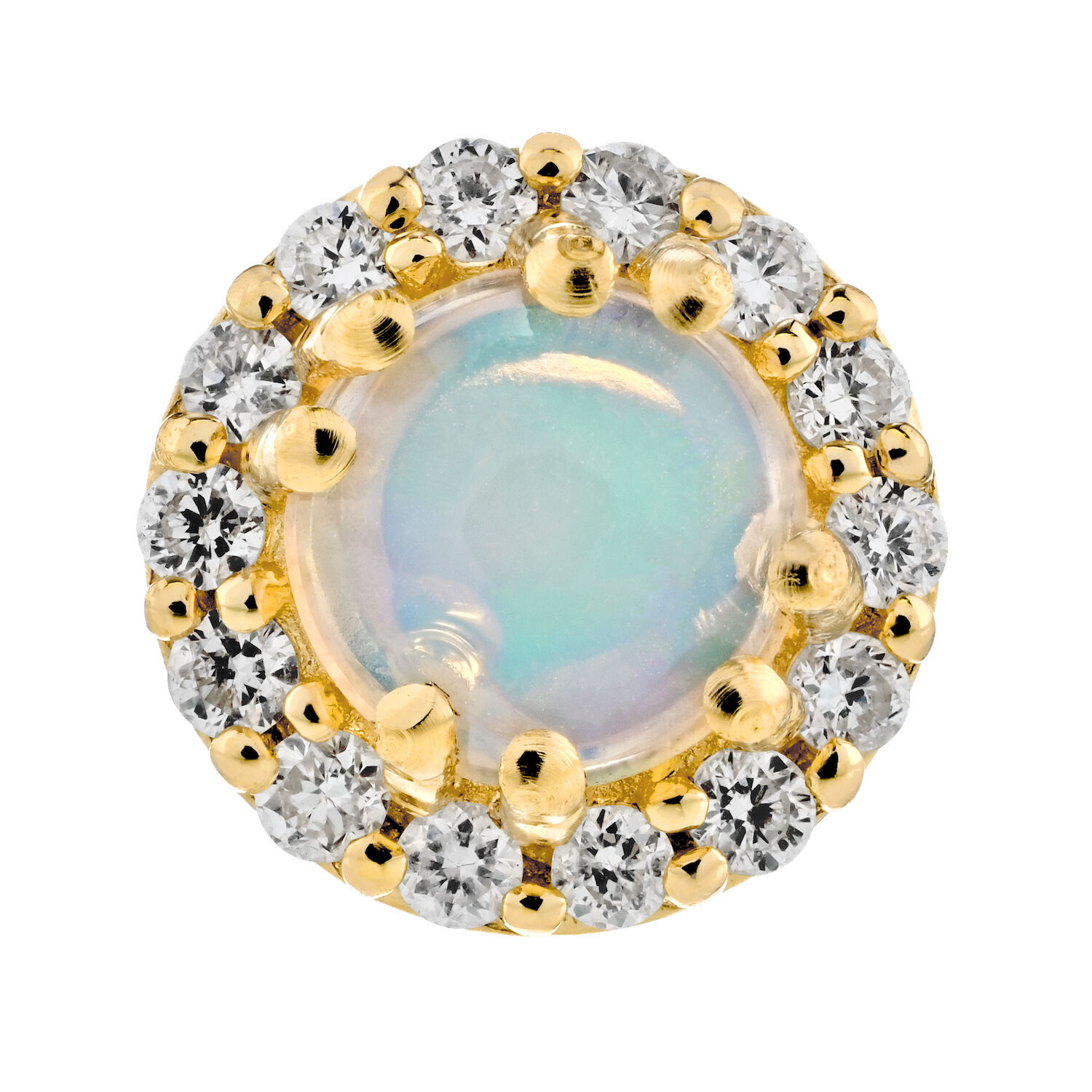 Birthstone Collection 10K Yellow Gold Round Center with Halo Studs Earrings Diamond and Opal 0.60 Ctw