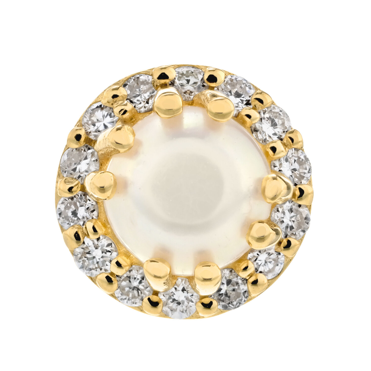Birthstone Collection 10K Yellow Gold Round Center with Halo Studs Earrings Diamond and Pearl 0.60 Ctw