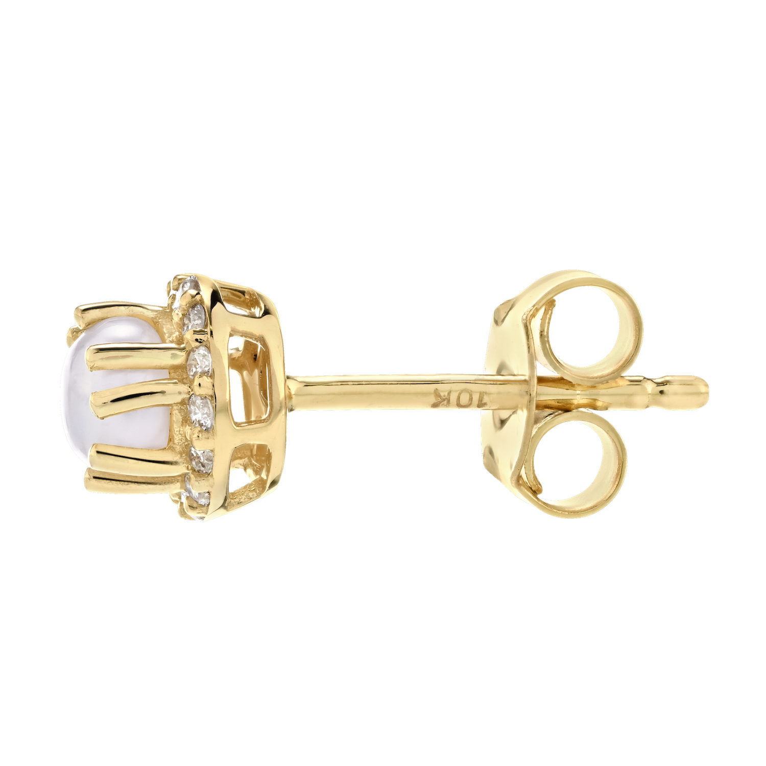 Birthstone Collection 10K Yellow Gold Round Center with Halo Studs Earrings Diamond and Pearl 0.60 Ctw