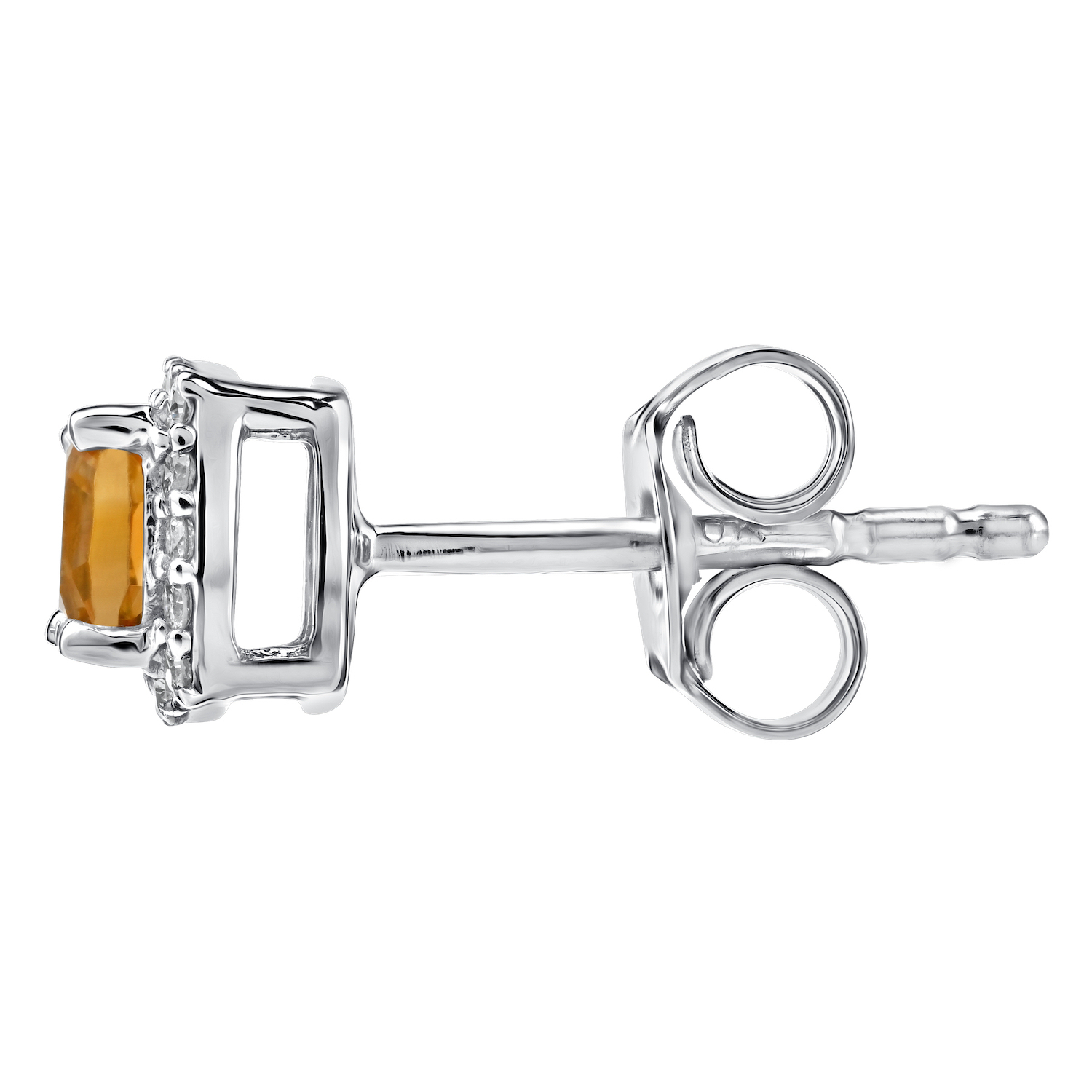 Birthstone Collection 10K White Gold Cushion Center with Halo Studs Earrings Diamond and Citrine 0.80 Ctw