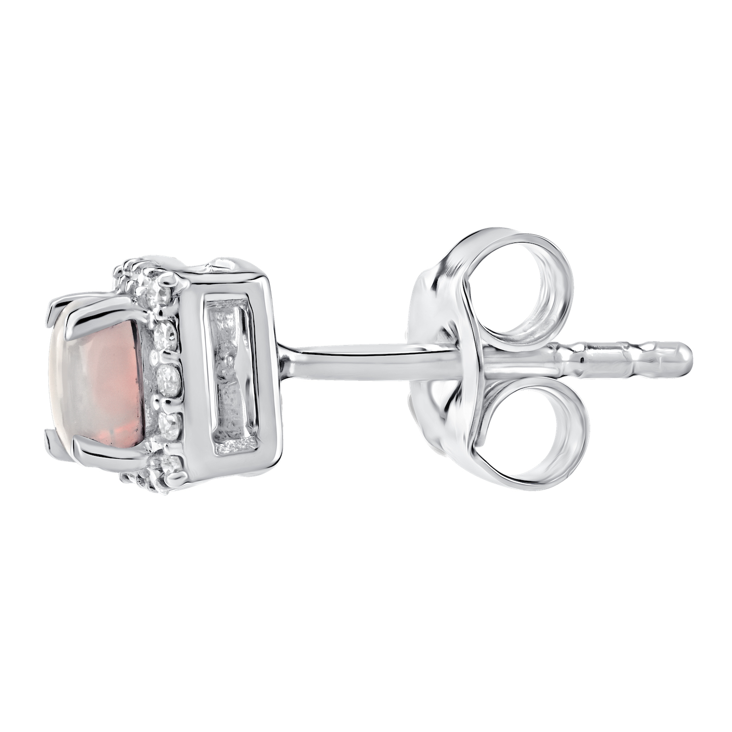 Birthstone Collection 10K White Gold Cushion Center with Halo Studs Earrings Diamond and Opal 0.80 Ctw