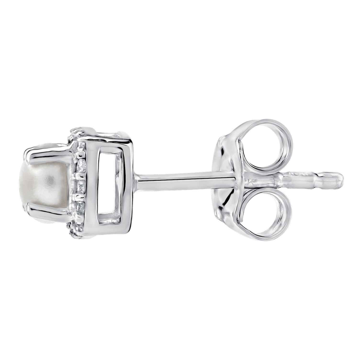 Birthstone Collection 10K White Gold Cushion Center with Halo Studs Earrings Diamond and Pearl 0.80 Ctw