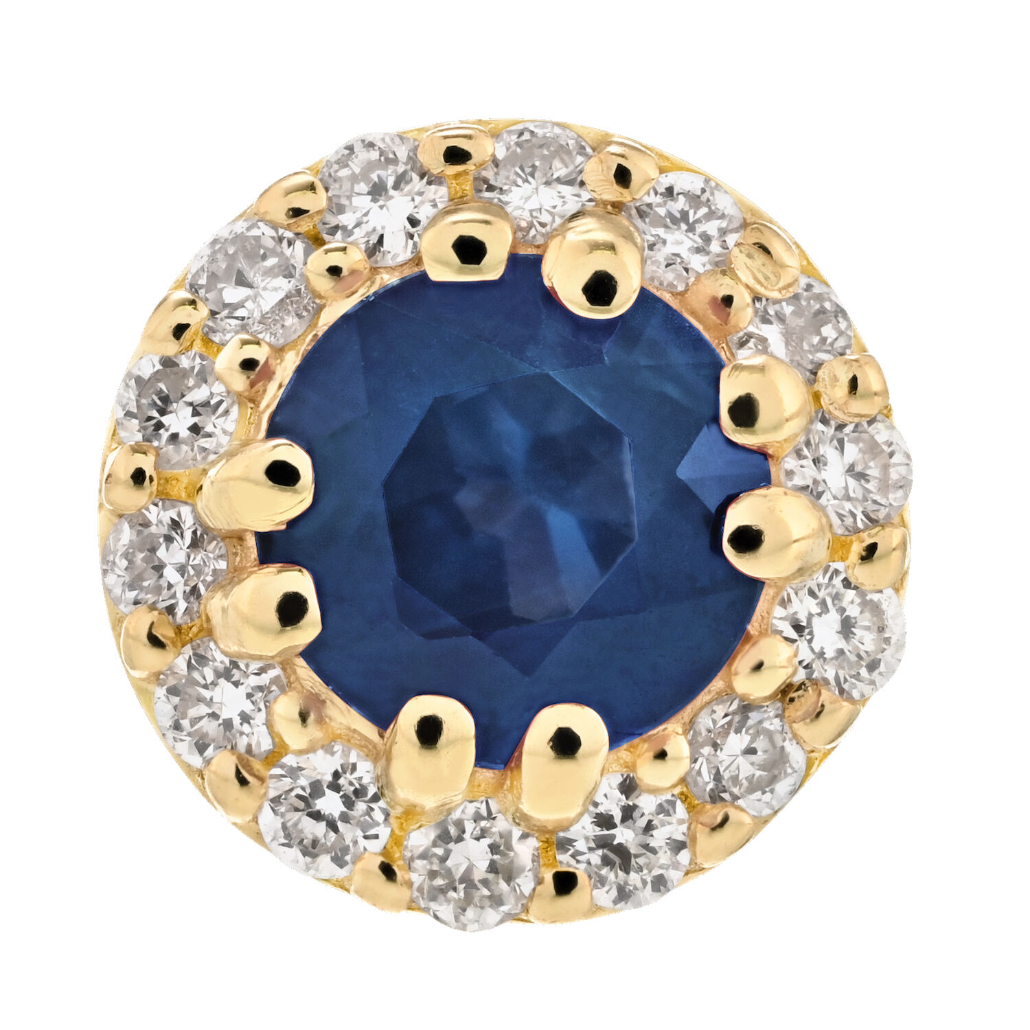 Birthstone Collection 10K Yellow Gold Round Center with Halo Studs Earrings Diamond and Blue Sapphire 0.60 Ctw
