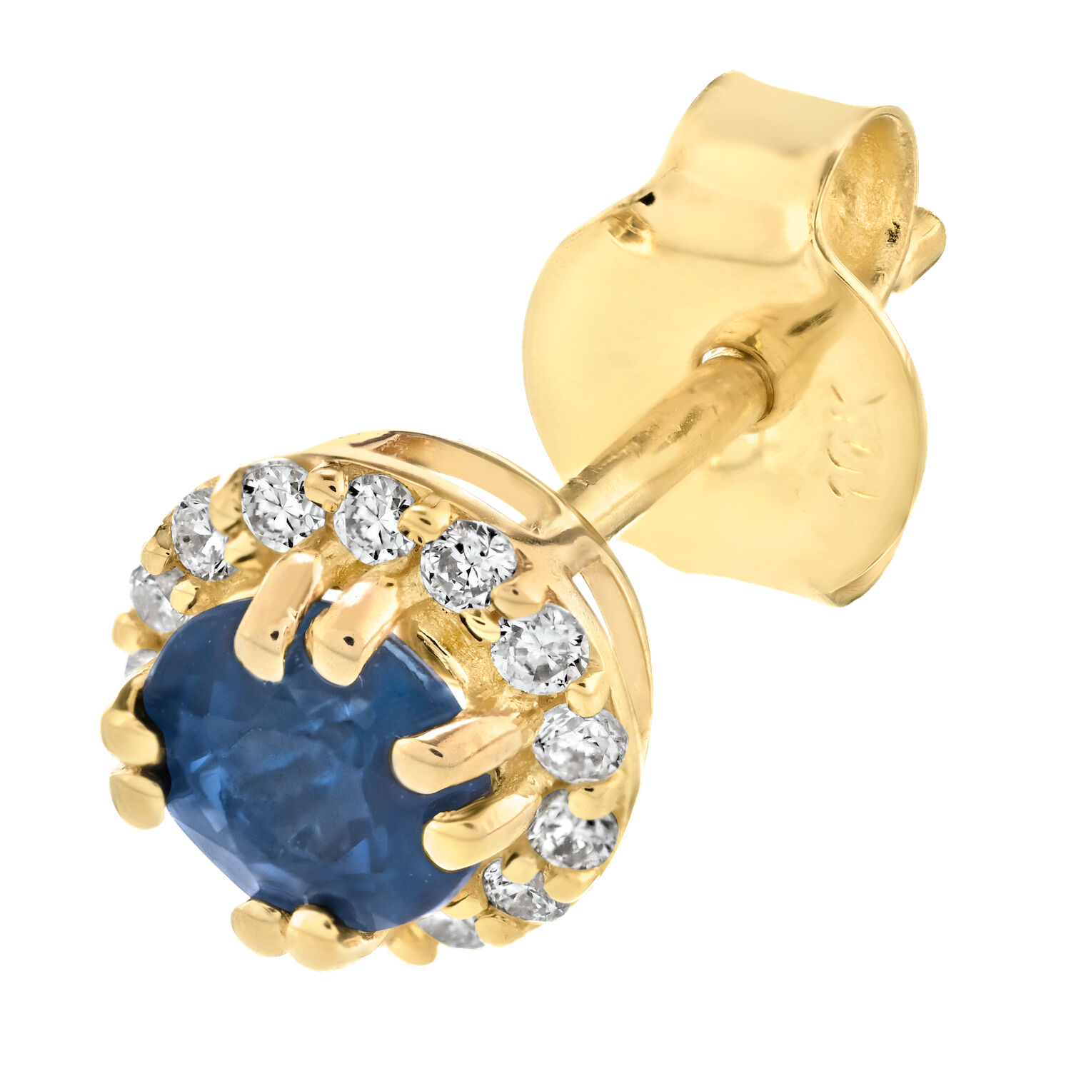 Birthstone Collection 10K Yellow Gold Round Center with Halo Studs Earrings Diamond and Blue Sapphire 0.60 Ctw