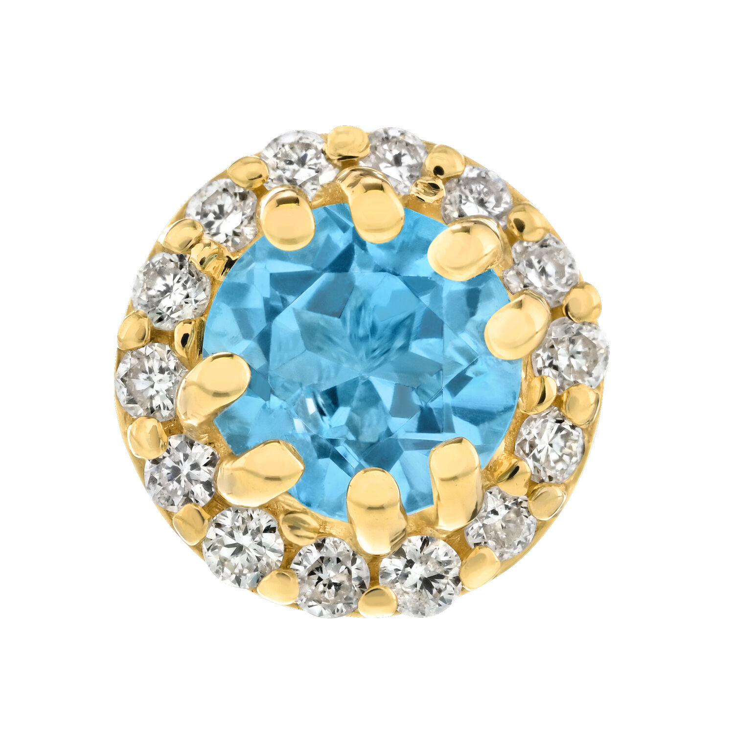 Birthstone Collection 10K Yellow Gold Round Center with Halo Studs Earrings Diamond and Blue Topaz 0.60 Ctw