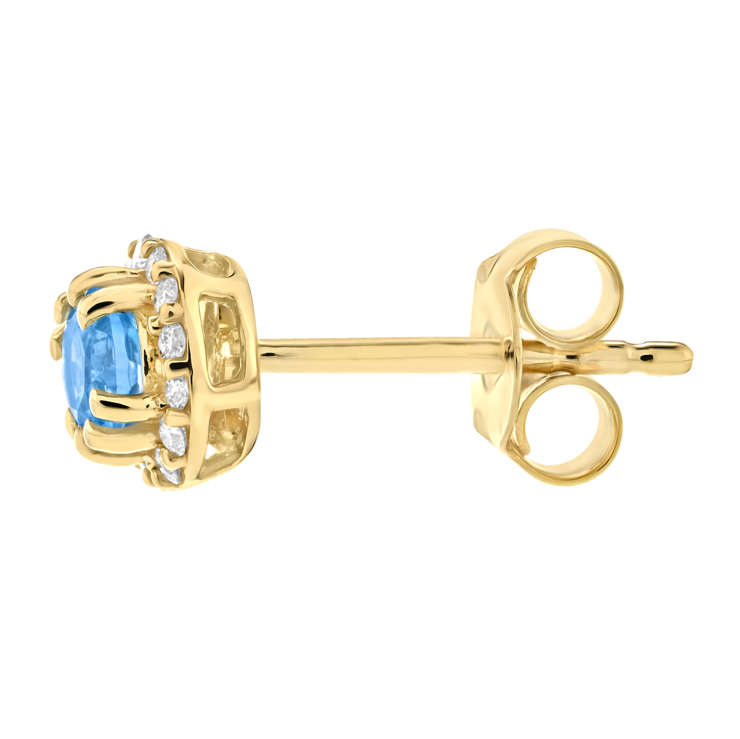 Birthstone Collection 10K Yellow Gold Round Center with Halo Studs Earrings Diamond and Blue Topaz 0.60 Ctw