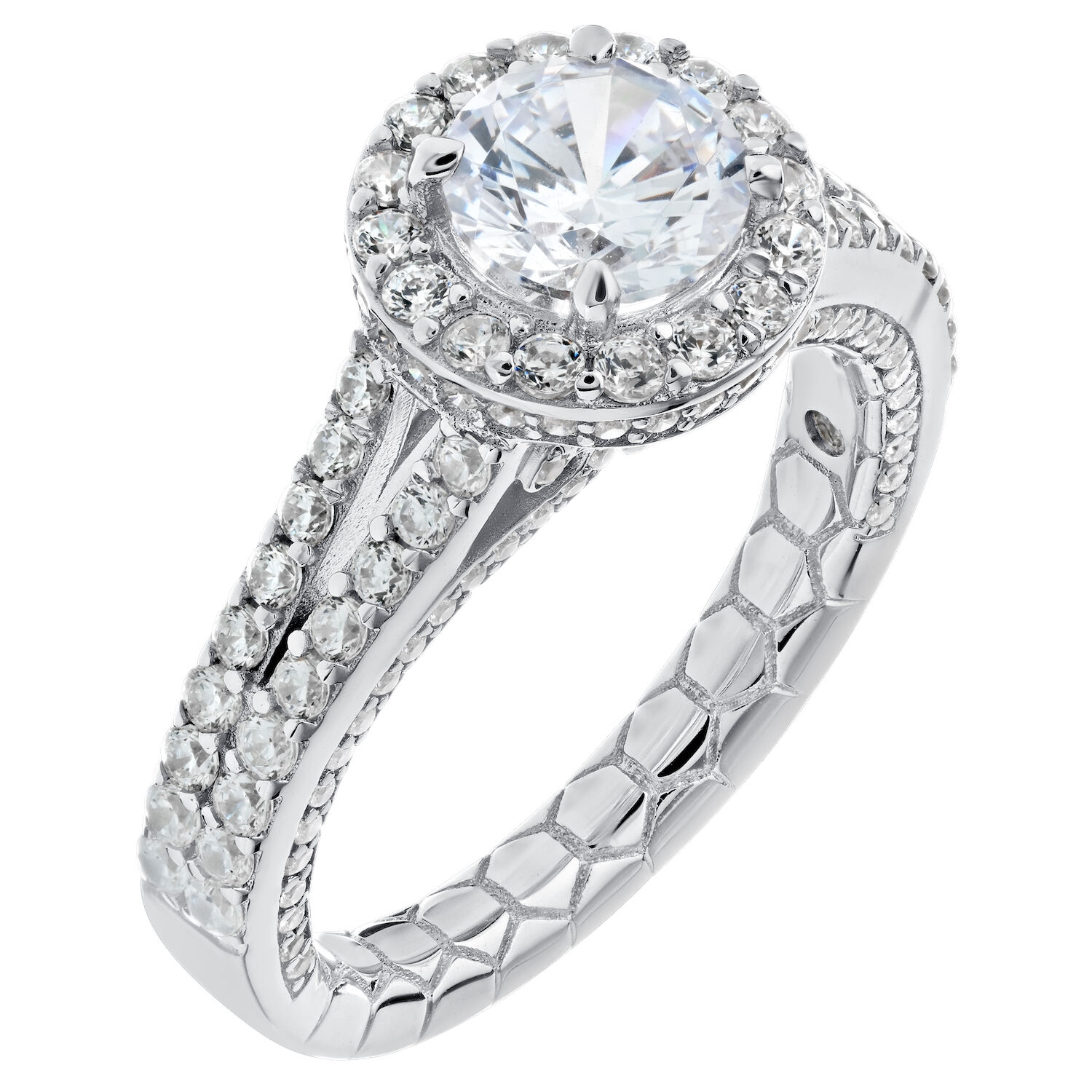 Enchanted Love&trade; 14K White Gold Diamond 1.00 Ctw Round Halo Split Shank Semi-Mount Engagement Ring