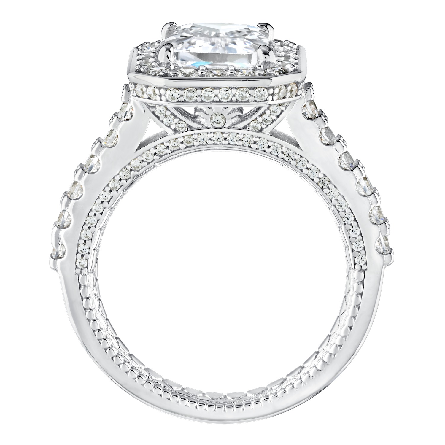 Enchanted Love&trade; 14K White Gold Diamond 1.00 Ctw Emerald Cut Bezel Halo Diamond Set Shank Semi-Mount Engagement Ring