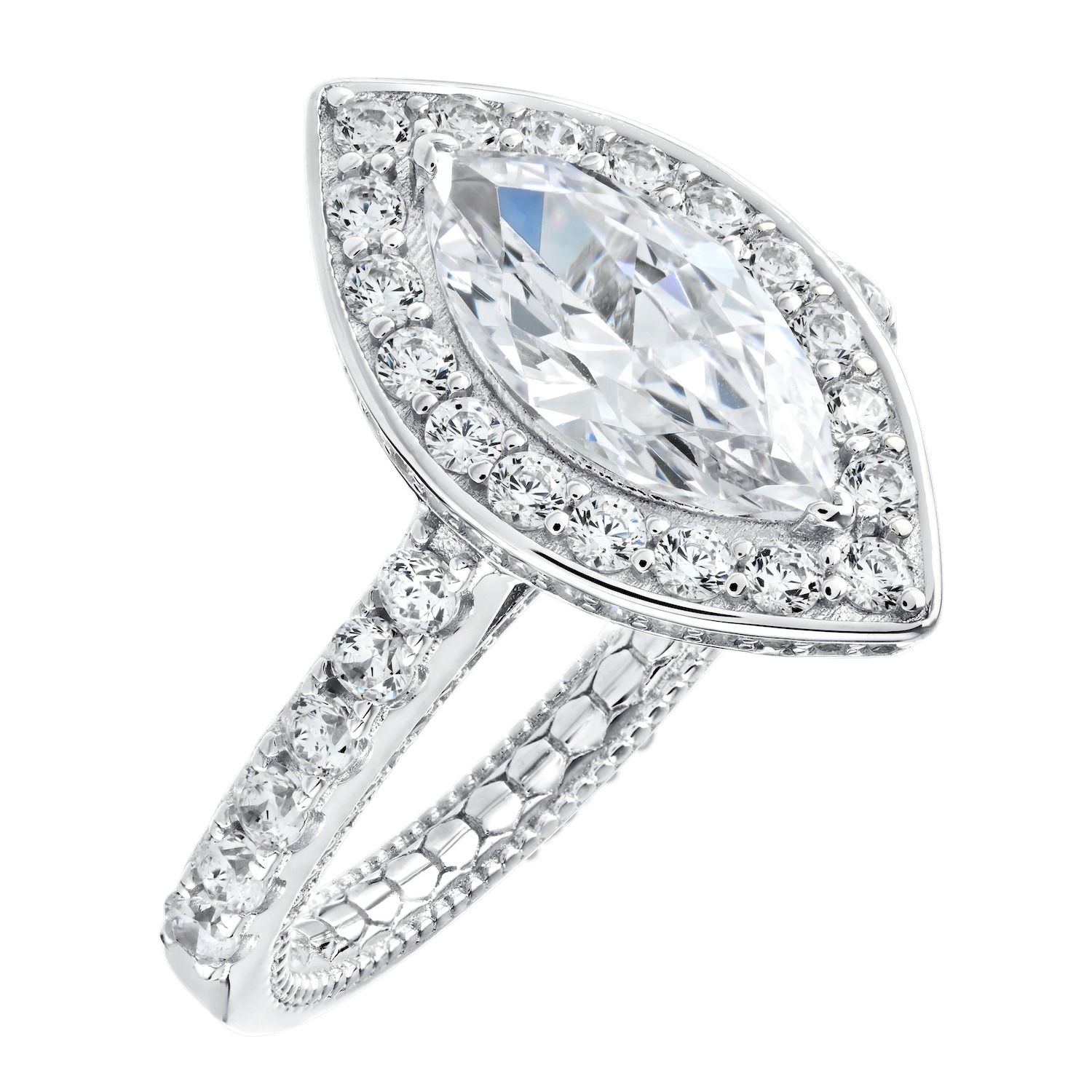 Enchanted Love&trade; 14K White Gold Diamond 1.00 Ctw Marquise Center Bezel Halo Diamond Set Shank Semi-Mount Engagement Ring