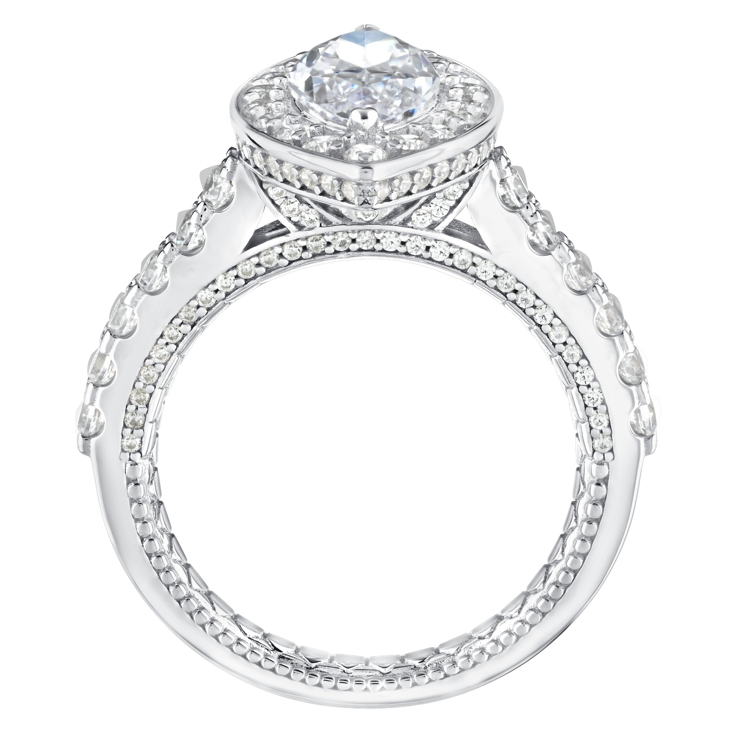 Enchanted Love&trade; 14K White Gold Diamond 1.00 Ctw Marquise Center Bezel Halo Diamond Set Shank Semi-Mount Engagement Ring