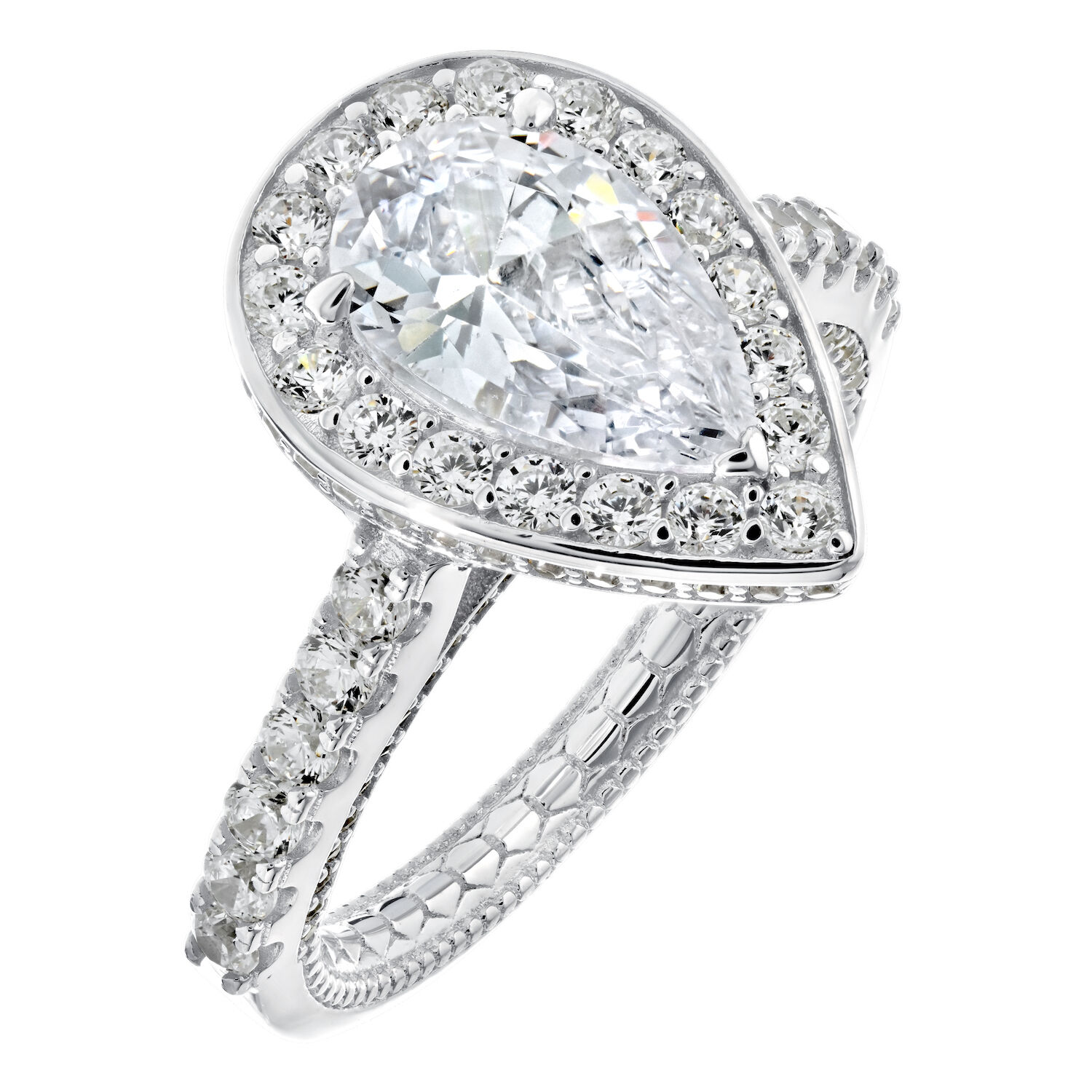 Enchanted Love&trade; 14K White Gold Diamond 1.00 Ctw Pear-Shape Center Bezel Halo Diamond Set Shank Semi-Mount Engagement Ring