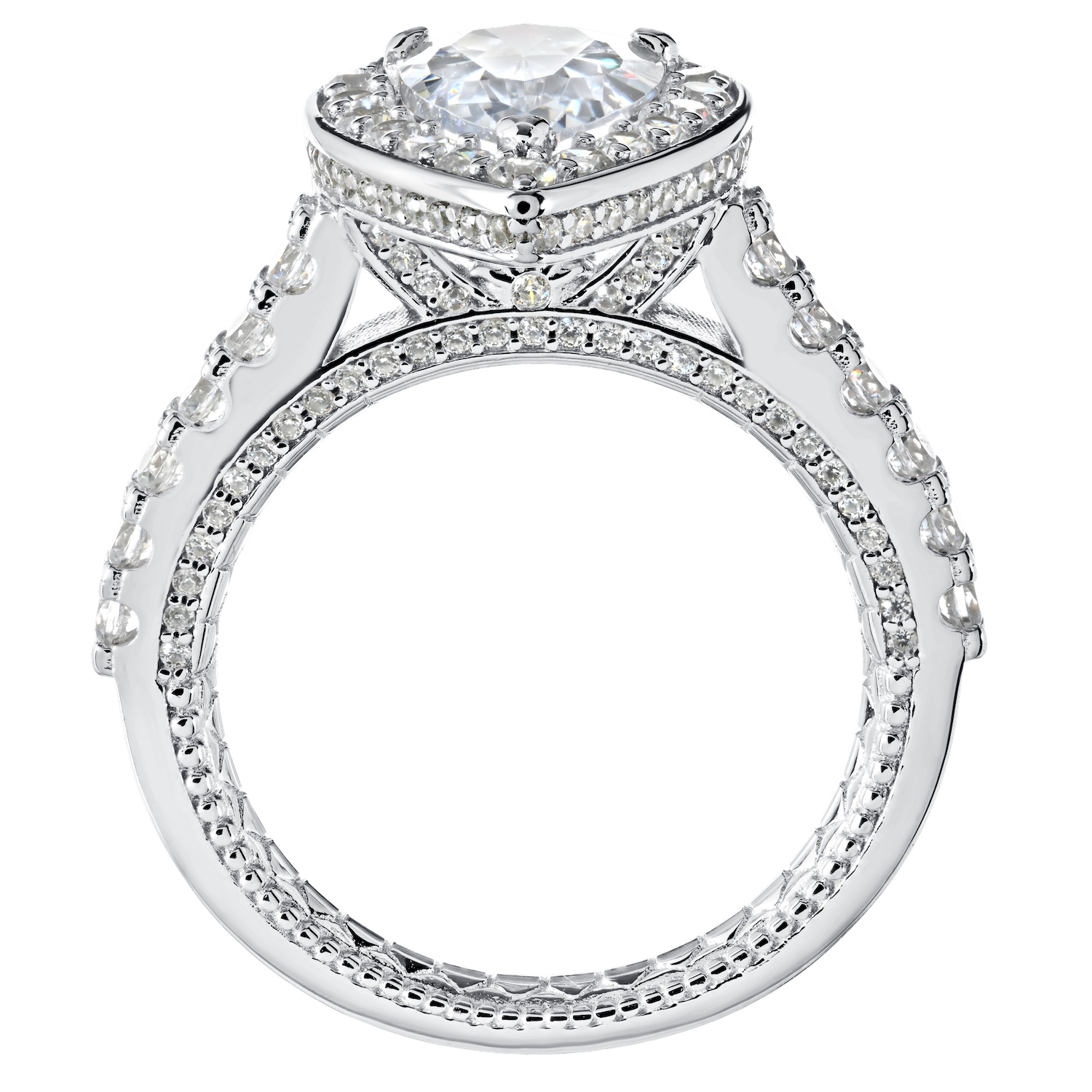 Enchanted Love&trade; 14K White Gold Diamond 1.00 Ctw Pear-Shape Center Bezel Halo Diamond Set Shank Semi-Mount Engagement Ring