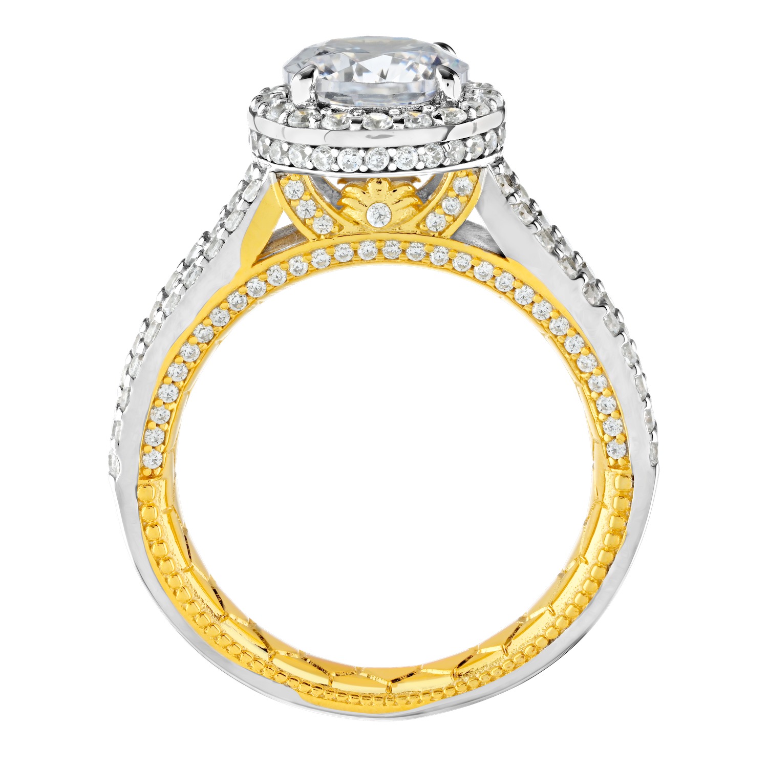 Enchanted Love&trade; 14K Two Tone Diamond 1.75 Ctw Round Halo Baguette Channel Set Shank w/Shared Prong Rails Semi-Mount Engagement Ring