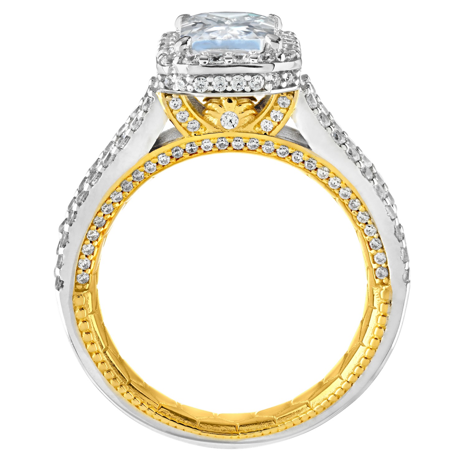 Enchanted Love&trade; 14K Two Tone Diamond 1.75 Ctw Asscher Halo Baguette & Rd. Shank Semi-Mount Engagement Ring