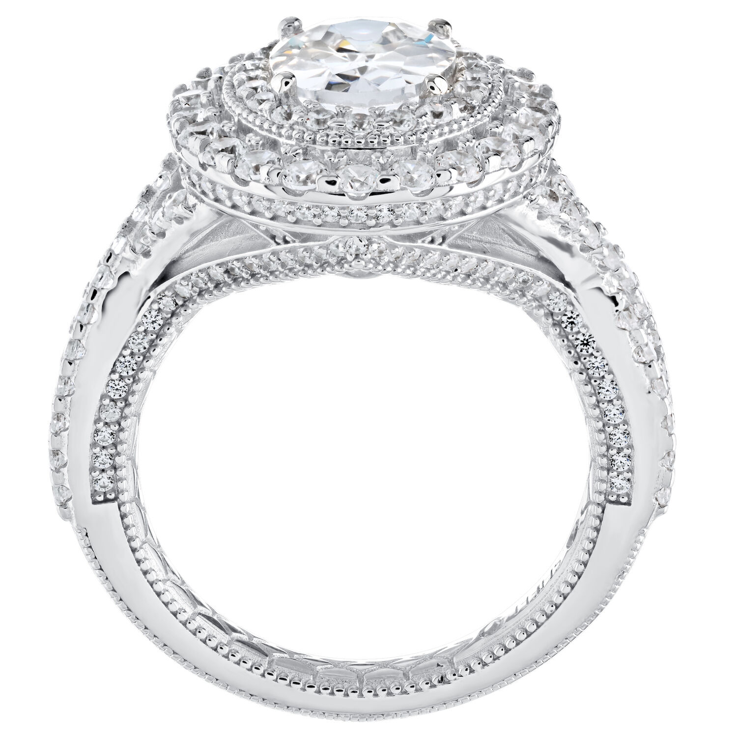 Enchanted Love&trade; 14K White Gold Diamond 1.75 Ctw Round Double Halo Crossover Shoulders Semi-Mount Engagement Ring